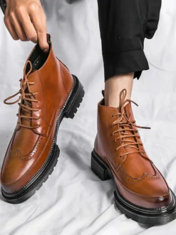 Bottes habillées pour hommes bottines Derby à bout golf bout rond et semelle épaisse