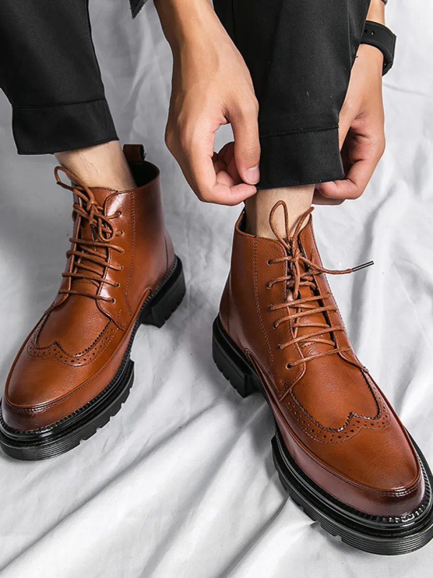 Bottes habillées pour hommes bottines Derby à bout golf bout rond et semelle épaisse