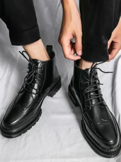 Bottes habillées pour hommes bottines Derby à bout golf bout rond et semelle épaisse