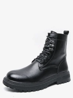Bottes habillées pour hommes bout rond semelle épaisse lacets chaussures habillées