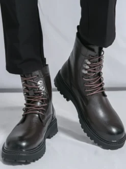 Bottes habillées pour hommes bout rond semelle épaisse lacets chaussures habillées