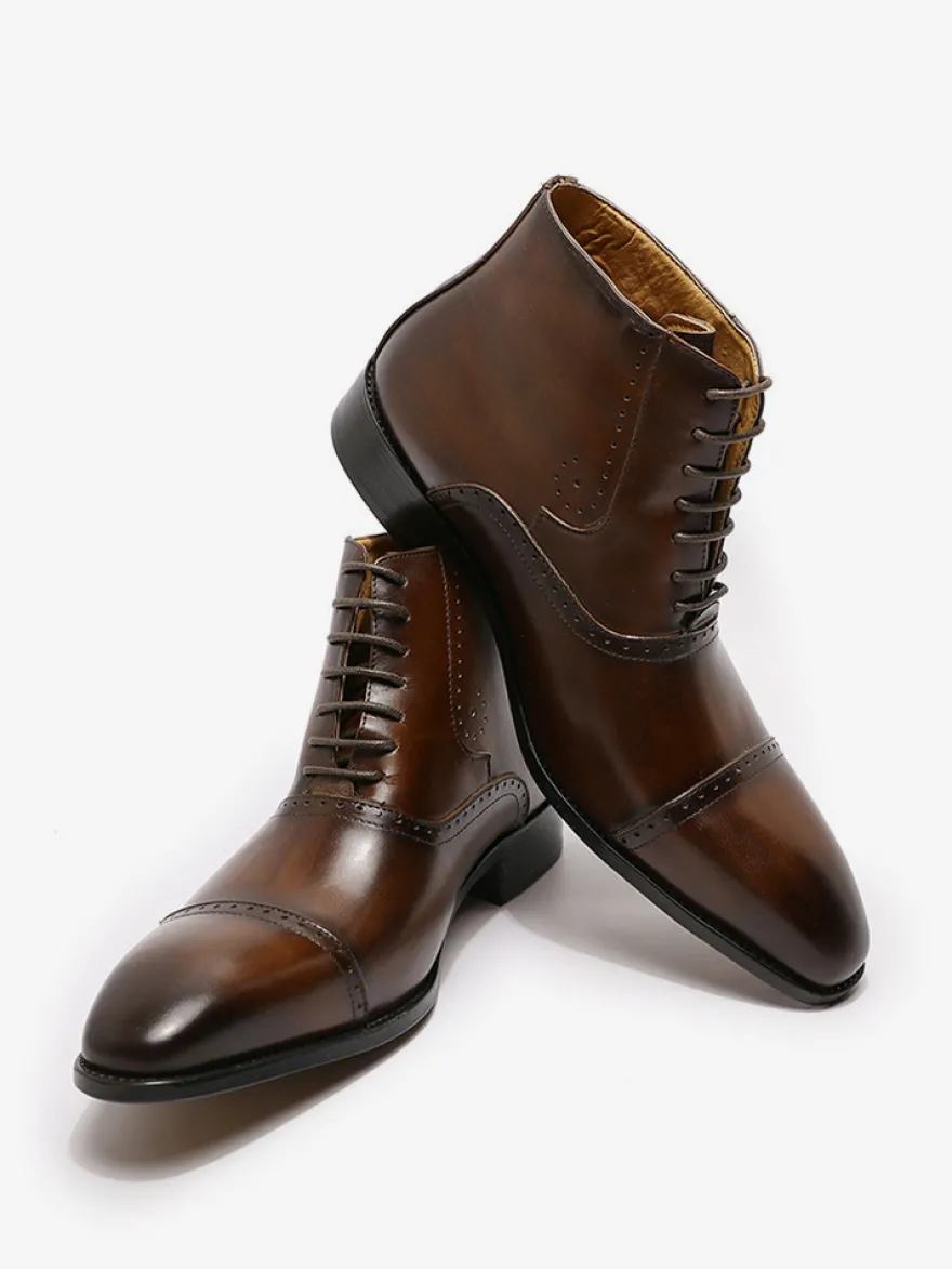 Bottes habillées pour hommes chaussures britanniques à bout pointu à lacets et à bout rapporté en cuir
