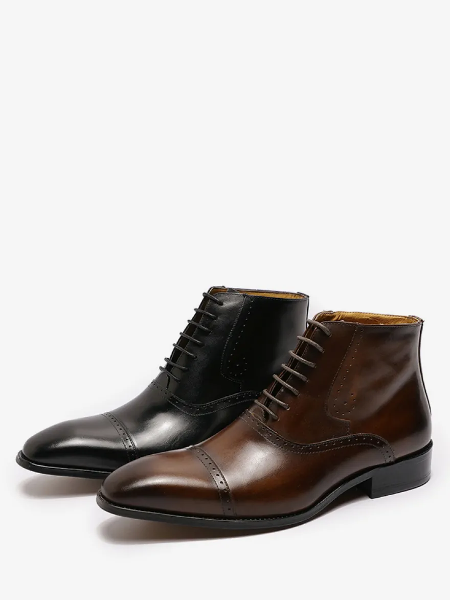 Bottes habillées pour hommes chaussures britanniques à bout pointu à lacets et à bout rapporté en cuir