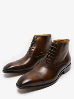 Bottes habillées pour hommes chaussures britanniques à bout pointu à lacets et à bout rapporté en cuir