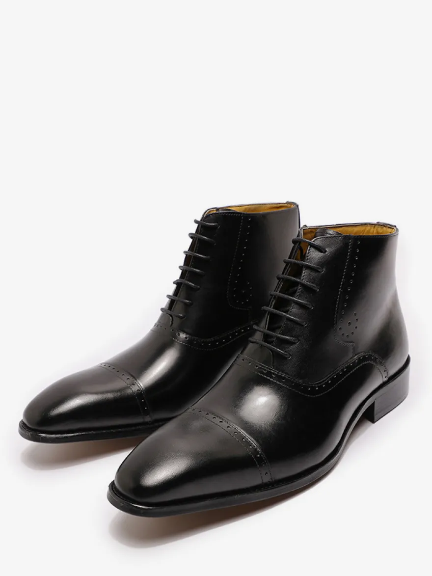 Bottes habillées pour hommes chaussures britanniques à bout pointu à lacets et à bout rapporté en cuir