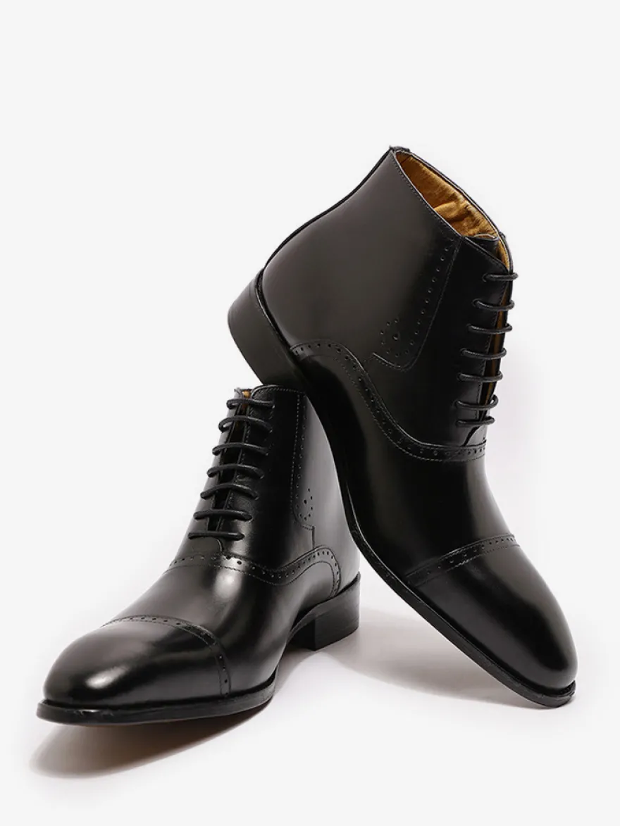 Bottes habillées pour hommes chaussures britanniques à bout pointu à lacets et à bout rapporté en cuir