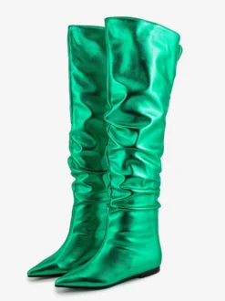 Bottes hautes argentées à bout pointu et plates
