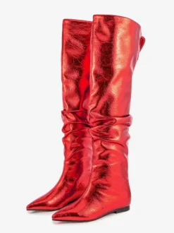 Bottes hautes argentées à bout pointu et plates