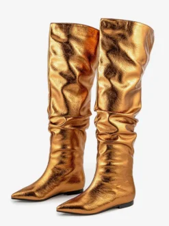 Bottes hautes argentées à bout pointu et plates