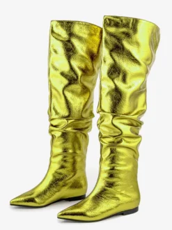 Bottes hautes argentées à bout pointu et plates