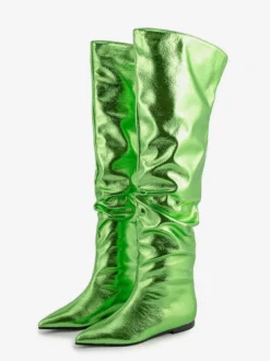 Bottes hautes argentées à bout pointu et plates
