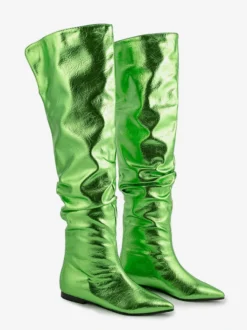Bottes hautes argentées à bout pointu et plates