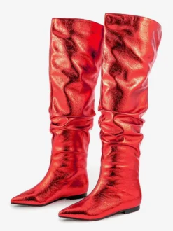 Bottes hautes argentées à bout pointu et plates
