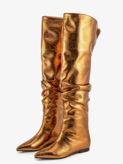 Bottes hautes argentées à bout pointu et plates