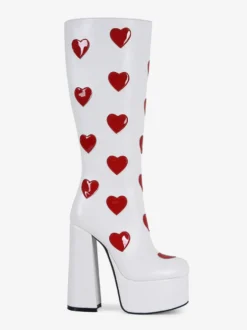 Bottes hautes blanches à plateforme grande taille motif cœur talon épais bottes GO GO