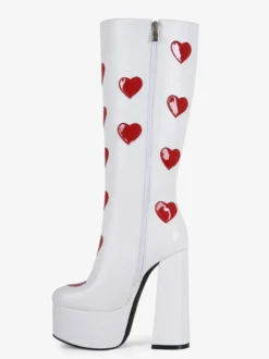 Bottes hautes blanches à plateforme grande taille motif cœur talon épais bottes GO GO