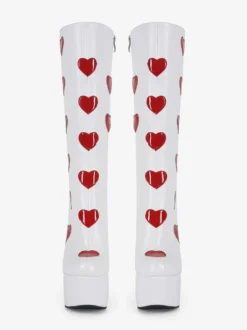 Bottes hautes blanches à plateforme grande taille motif cœur talon épais bottes GO GO