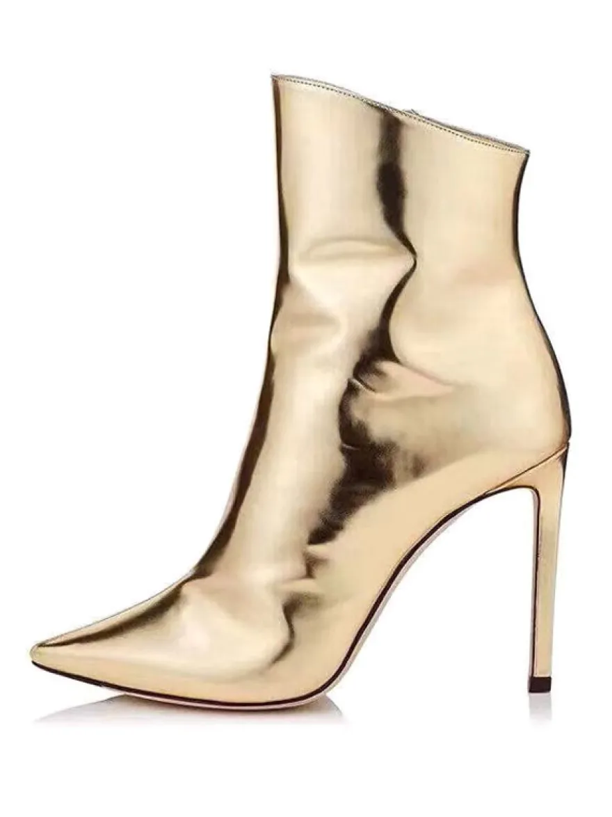 Bottes hautes convertibles dorées en cuir brillant effet miroir métallisé bottes de soirée jusqu'aux genoux