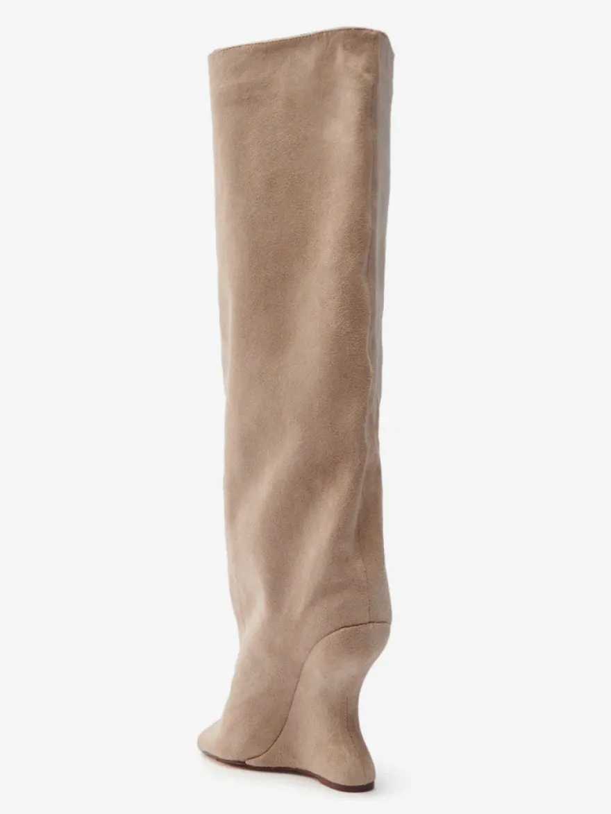 Bottes hautes en daim pour femmes bout ouvert talons hauts.