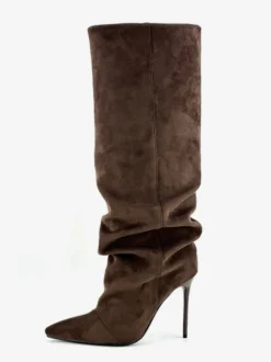 Bottes hautes en daim pour femmes bout pointu bottes à talons hauts souples