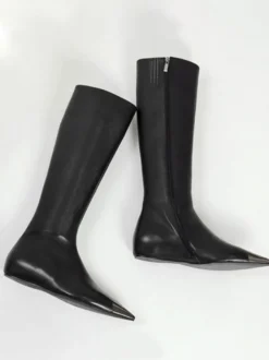 Bottes hautes noires à bout pointu bottes plates au genou pour femme