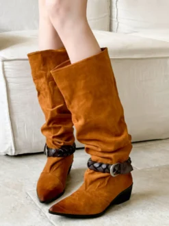 Bottes hautes pour femmes bout pointu détails en boucle style slouchy