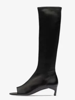 Bottes hautes pour femmes à bout ouvert et fermeture éclair bottes à talon chaton