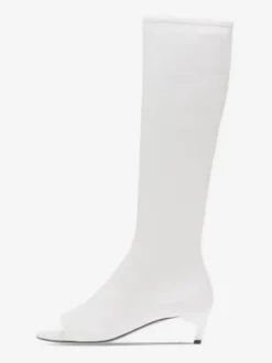 Bottes hautes pour femmes à bout ouvert et fermeture éclair bottes à talon chaton