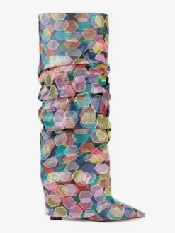 Bottes hautes pour femmes colorées à bout pointu et revers souples