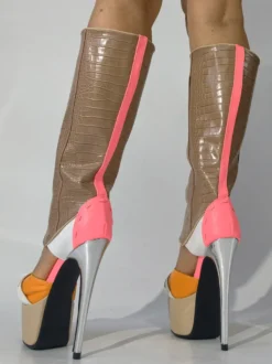 Bottes hautes à talons hauts bottes sandales à plateforme et bout ouvert à motif pierre