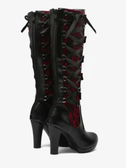 Bottes hauteur genou en cuir PU à talons épais pour femmes