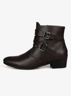 Bottes Homme avec Bout Rond à Lacets en Cuir Synthétique Unicolore