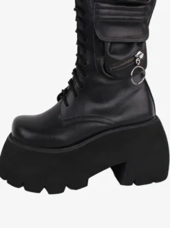 Bottes Lolita Gothiques Cuir PU PU Bout Rond Chaussures Lolita Noires