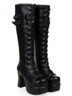 Bottes Lolita noires unicolore plate-forme Déguisements Halloween