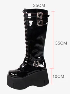 Bottes Lolita Steampunk Chaussures Lolita en cuir PU à bout carré noir
