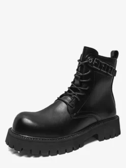 Bottes Martin noires pour hommes bottines à lacets à bout rond
