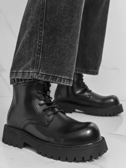 Bottes Martin noires pour hommes bottines à lacets à bout rond