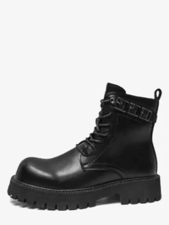 Bottes Martin noires pour hommes bottines à lacets à bout rond