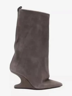 Bottes mi-mollet en daim à bout pointu et talon compensé