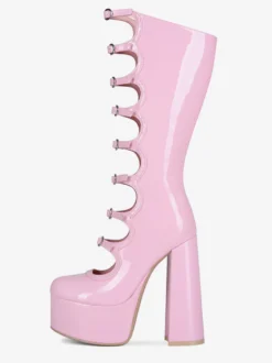 Bottes noires hautes au genou grande taille plateforme bout rond boucle talon épais