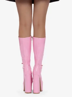 Bottes noires hautes au genou grande taille plateforme bout rond boucle talon épais