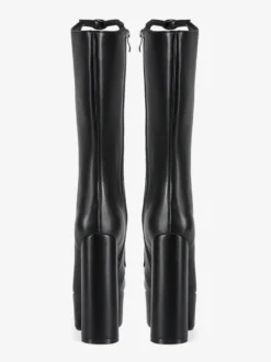 Bottes noires hautes au genou grande taille plateforme bout rond boucle talon épais