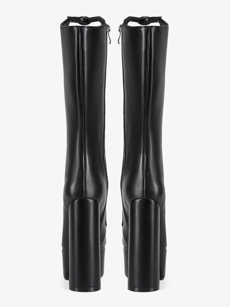 Bottes noires hautes au genou grande taille plateforme bout rond boucle talon épais