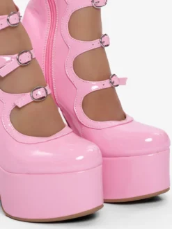 Bottes noires hautes au genou grande taille plateforme bout rond boucle talon épais