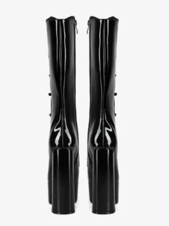 Bottes noires hautes au genou grande taille plateforme bout rond boucle talon épais