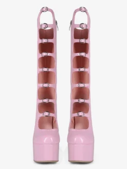 Bottes noires hautes au genou grande taille plateforme bout rond boucle talon épais