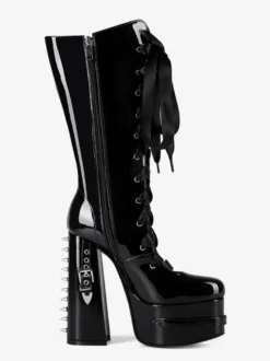 Bottes noires hautes à plateforme et boucle lacets et talons épais