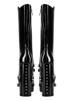Bottes noires hautes à plateforme et boucle lacets et talons épais