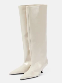 Bottes noires hautes à talon chaton et bout pointu pour femmes