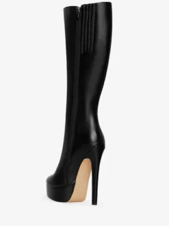 Bottes noires à plateforme et talons hauts à bout rond